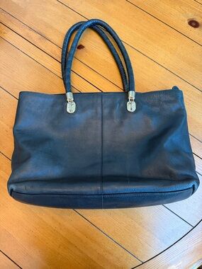 Cole Haan Black Leather Laptop Tote Shoulder Bag Gold Hardware Work Bag